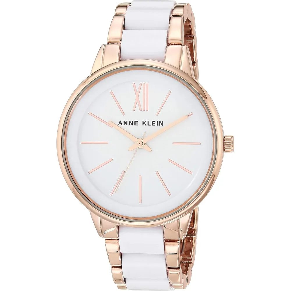 Anne Klein AK/1413LBSV reloj para mujer con pulsera de resina | 37 mm - Blanco/Oro rosa