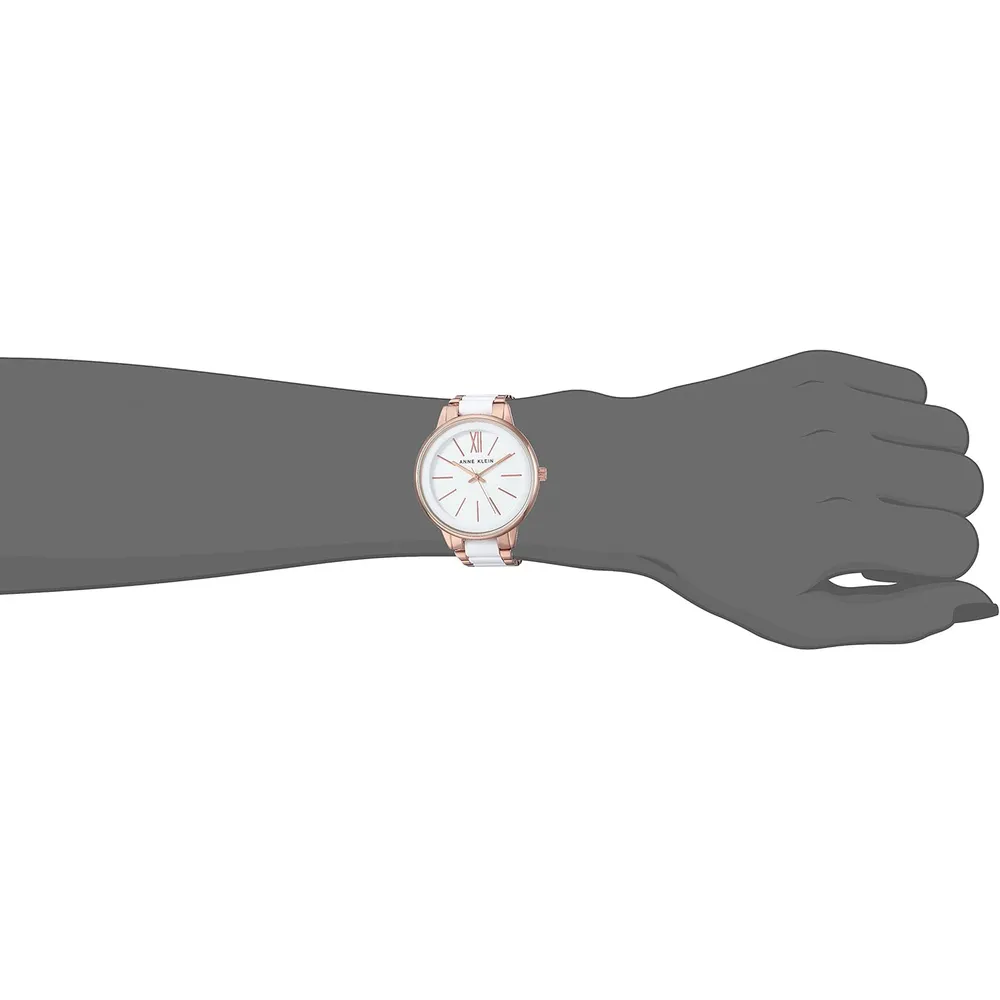 Anne Klein AK/1413LBSV reloj para mujer con pulsera de resina | 37 mm - Blanco/Oro rosa