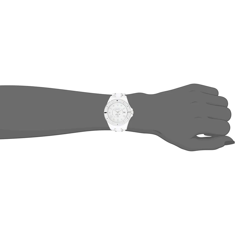 Bulova reloj Marine Star mujer serie L cuarzo 3 agujas fecha día y diamantes | Plateado