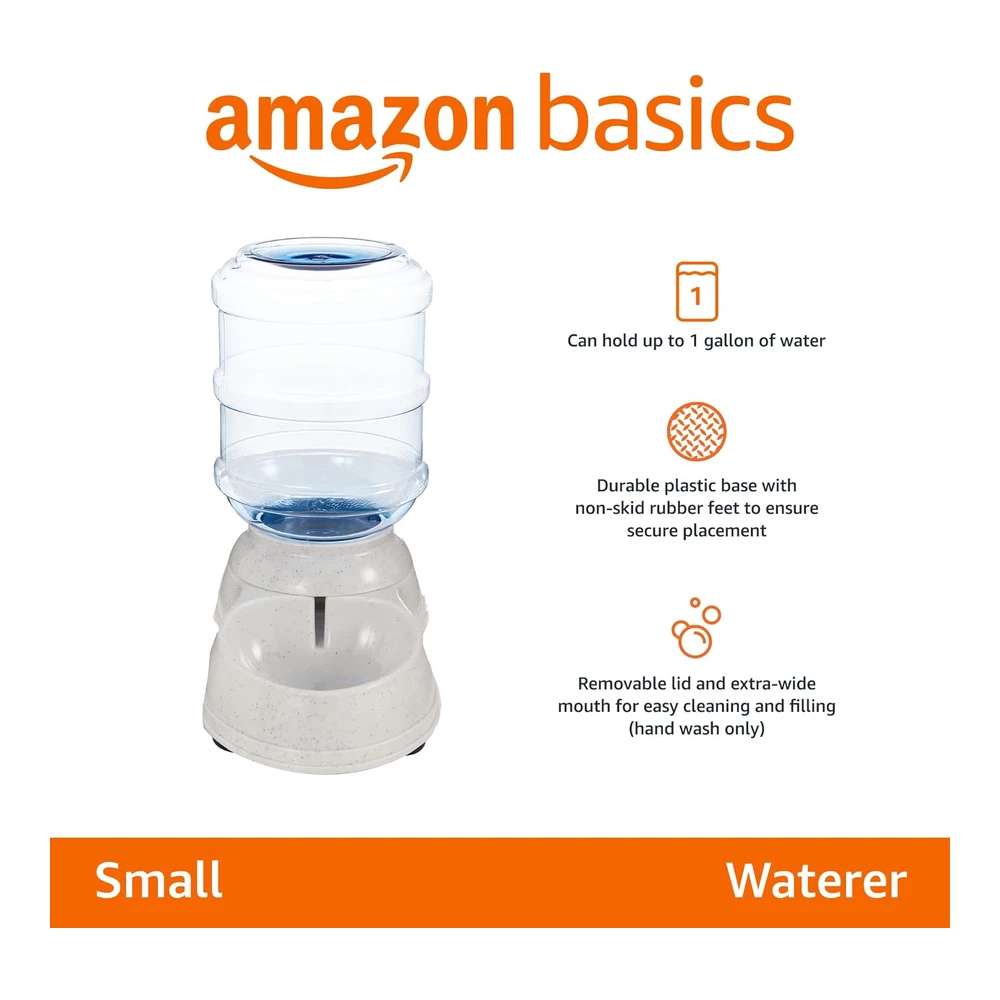 Amazon Basics Gravity - Bebedero para Mascotas para Gatos - Perros - Pequeño - Capacidad de 1 Galón - Color Gris