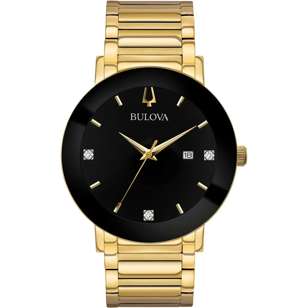 Bulova 98D144 reloj de cuarzo para hombre con diamante y cristal continuo | 42 mm - Dorado/Negro