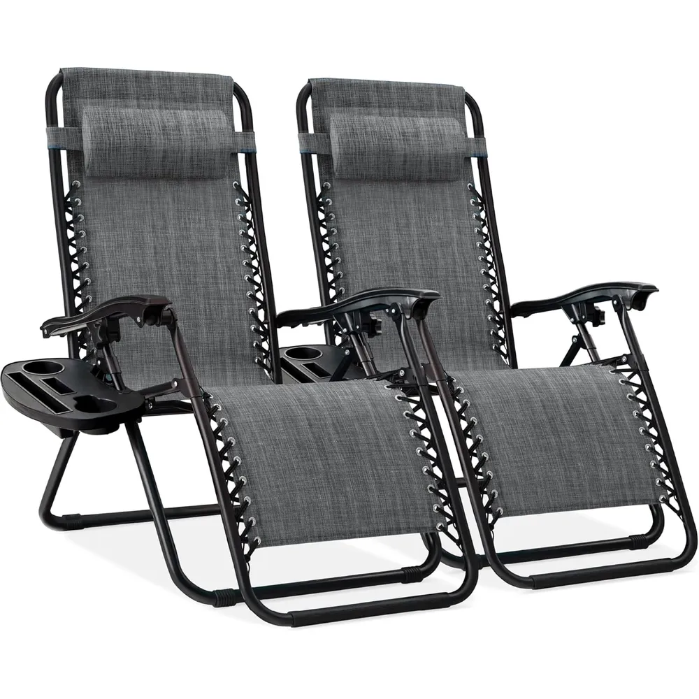 Juego de 2 sillones reclinables con portavasos Best Choice Products | Gris