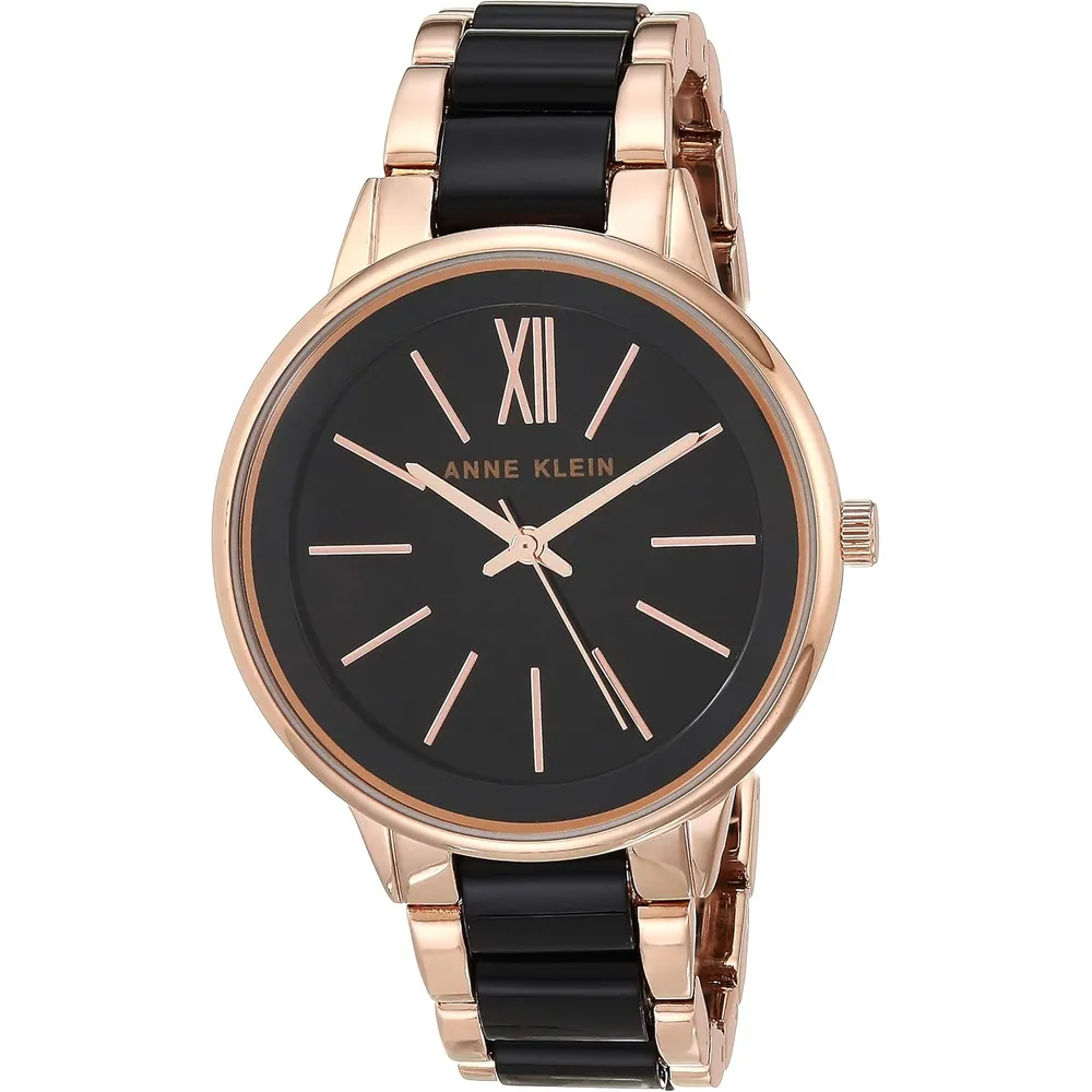 Anne Klein AK/1413LBSV reloj para mujer con pulsera de resina | 37 mm - Negro/Oro rosa