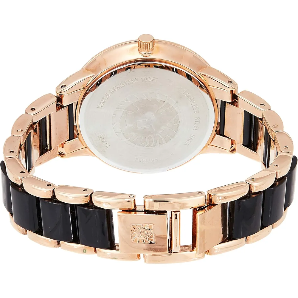 Anne Klein AK/1413LBSV reloj para mujer con pulsera de resina | 37 mm - Negro/Oro rosa