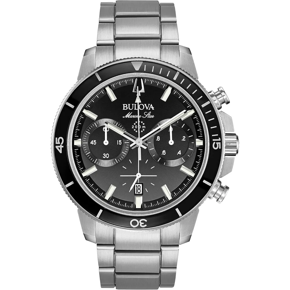 Bulova reloj Marine Star hombre cronógrafo 6 agujas acero inoxidable negra | Plata