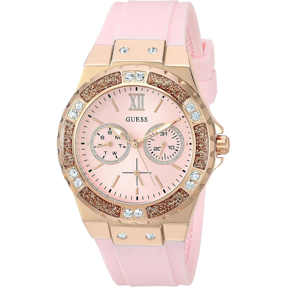GUESS Reloj de silicona resistente a las manchas de acero inoxidable para mujer | Oro Rosa  - Rosado