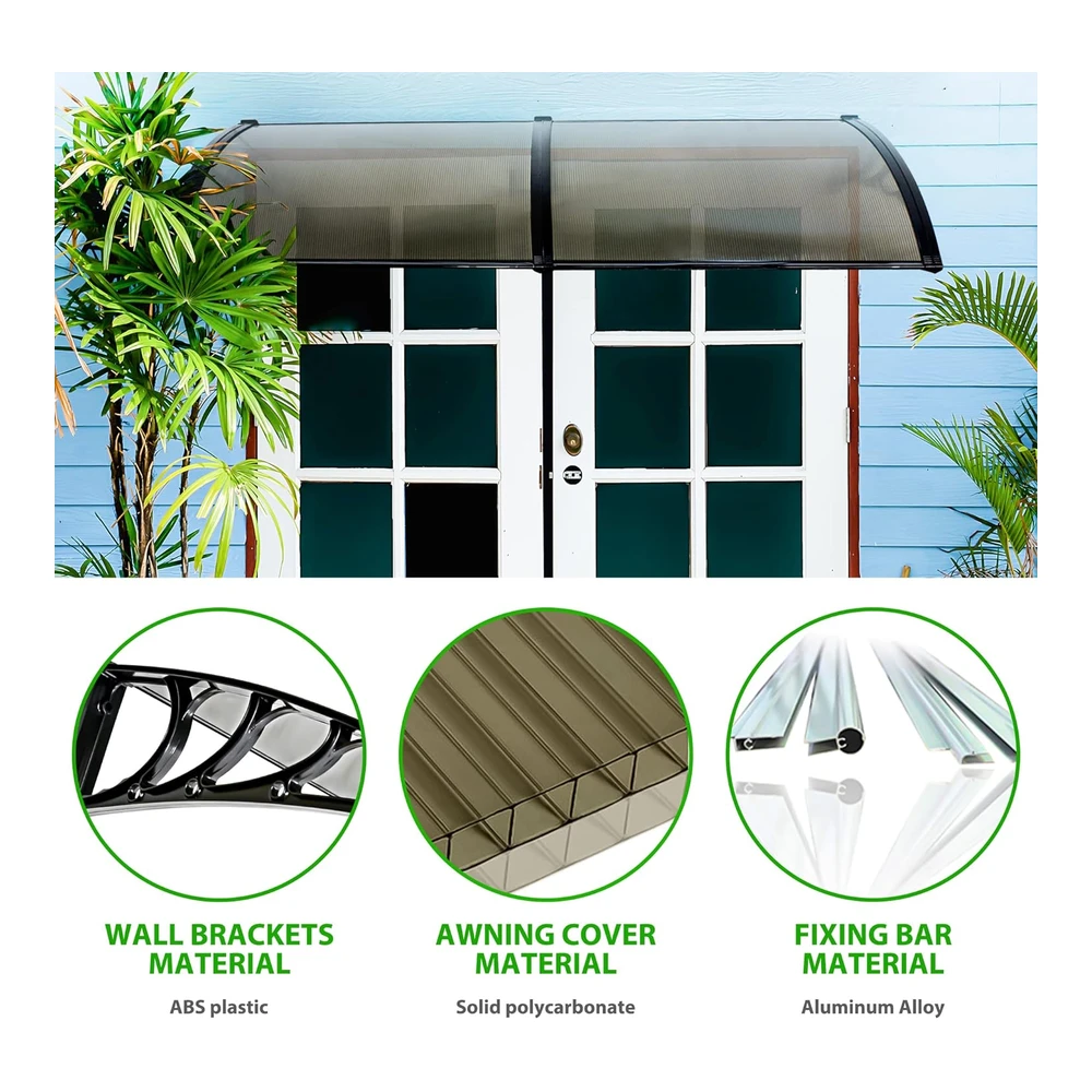 Toldo para Ventana de 40 X 80" - Cubierta de Policarbonato para Puerta Delantera Al Aire Libre - Patio (Marrón - 1 Unidad)