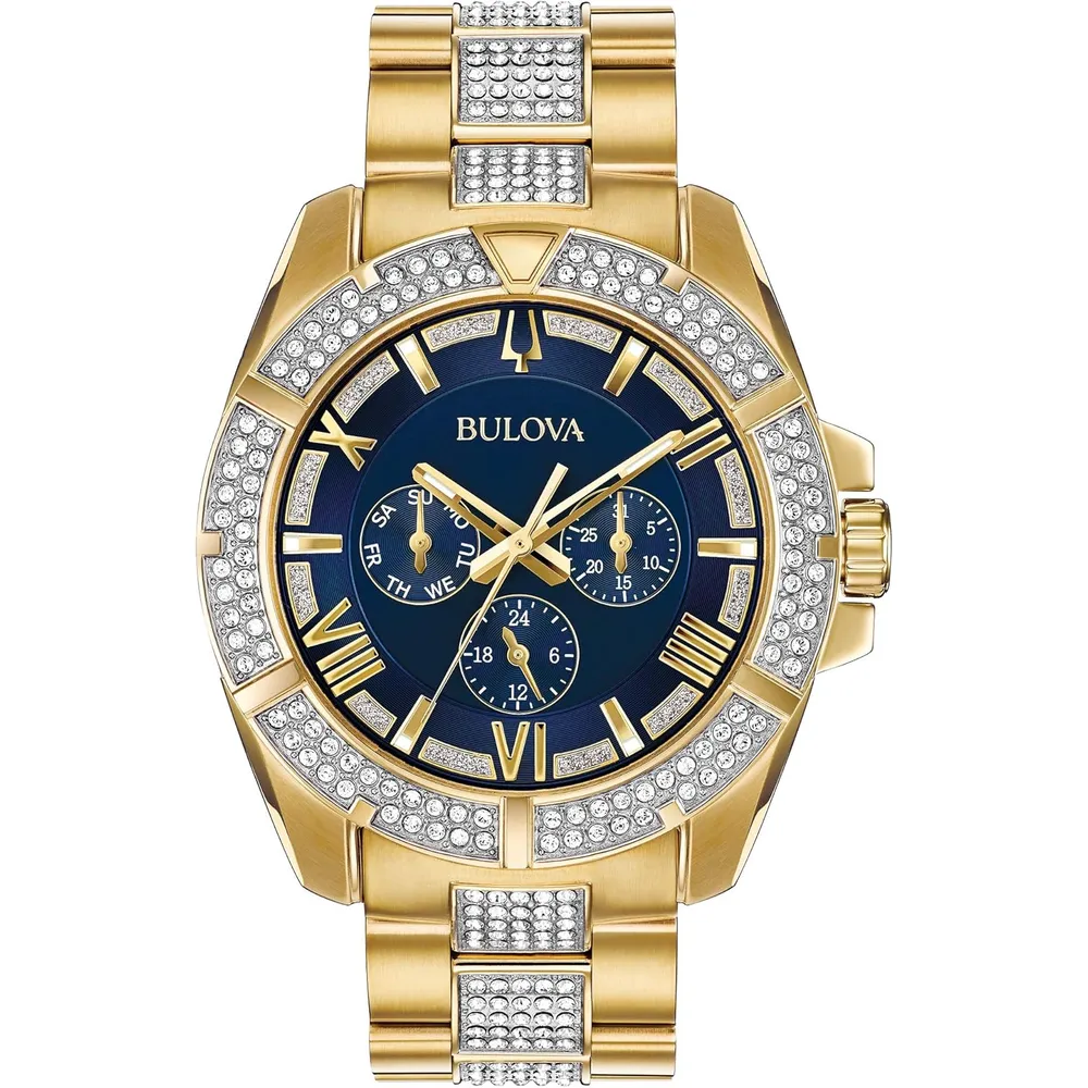 Bulova reloj hombre 98c128 con cristales cuarzo multifunción 6 agujas | Oro/Plata/azul