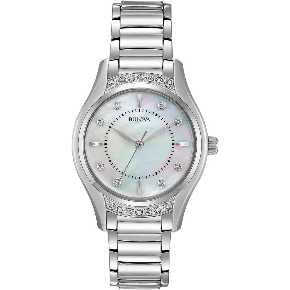 Bulova reloj clásico mujer con diamantes 3 agujas de cuarzo acero inoxidable | Plata