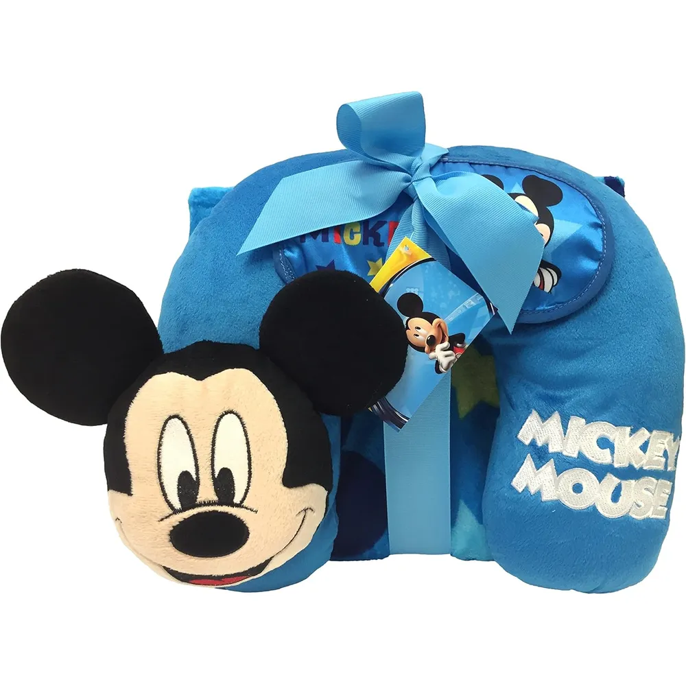 Mickey | Set de viaje infantil (Manta de 40x50 pulgadas, máscara de ojos y almohada de cuello)