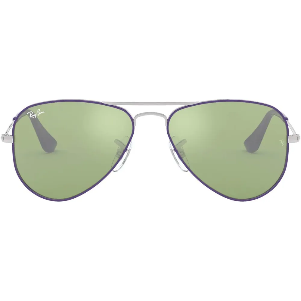 Ray-Ban Junior RJ9506S Gafas de sol para niños | Violet on Silver / Green Flash Silver I