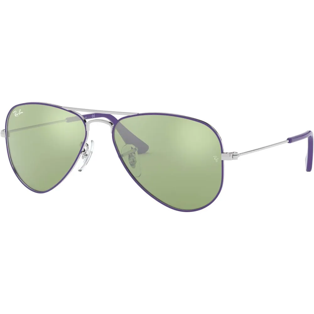 Ray-Ban Junior RJ9506S Gafas de sol para niños | Violet on Silver / Green Flash Silver II