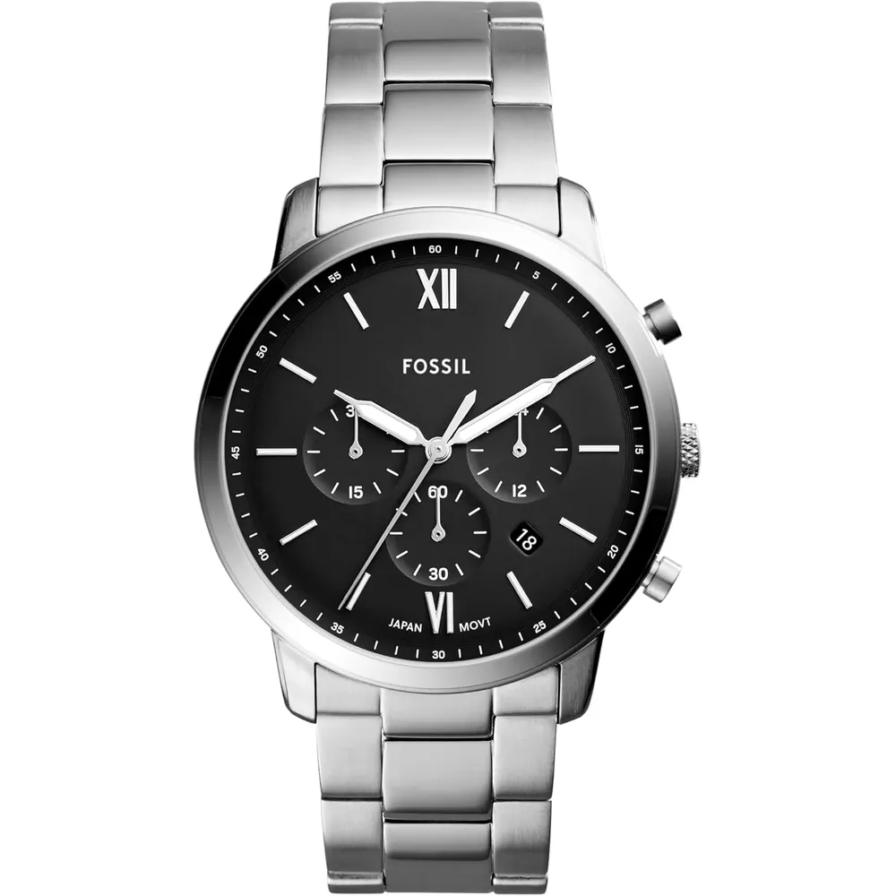 Fossil reloj cronógrafo Neutra de cuarzo para hombre, acero y cuero | Plata