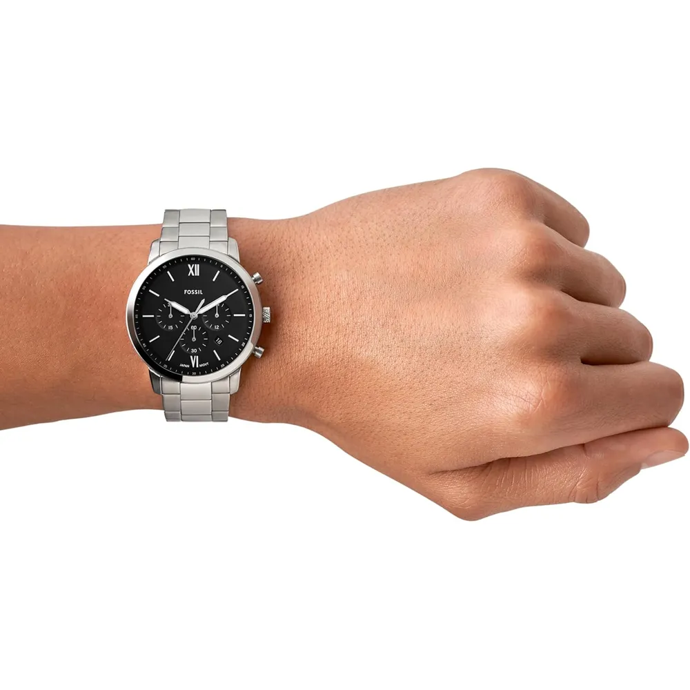 Fossil reloj cronógrafo Neutra de cuarzo para hombre, acero y cuero | Plata