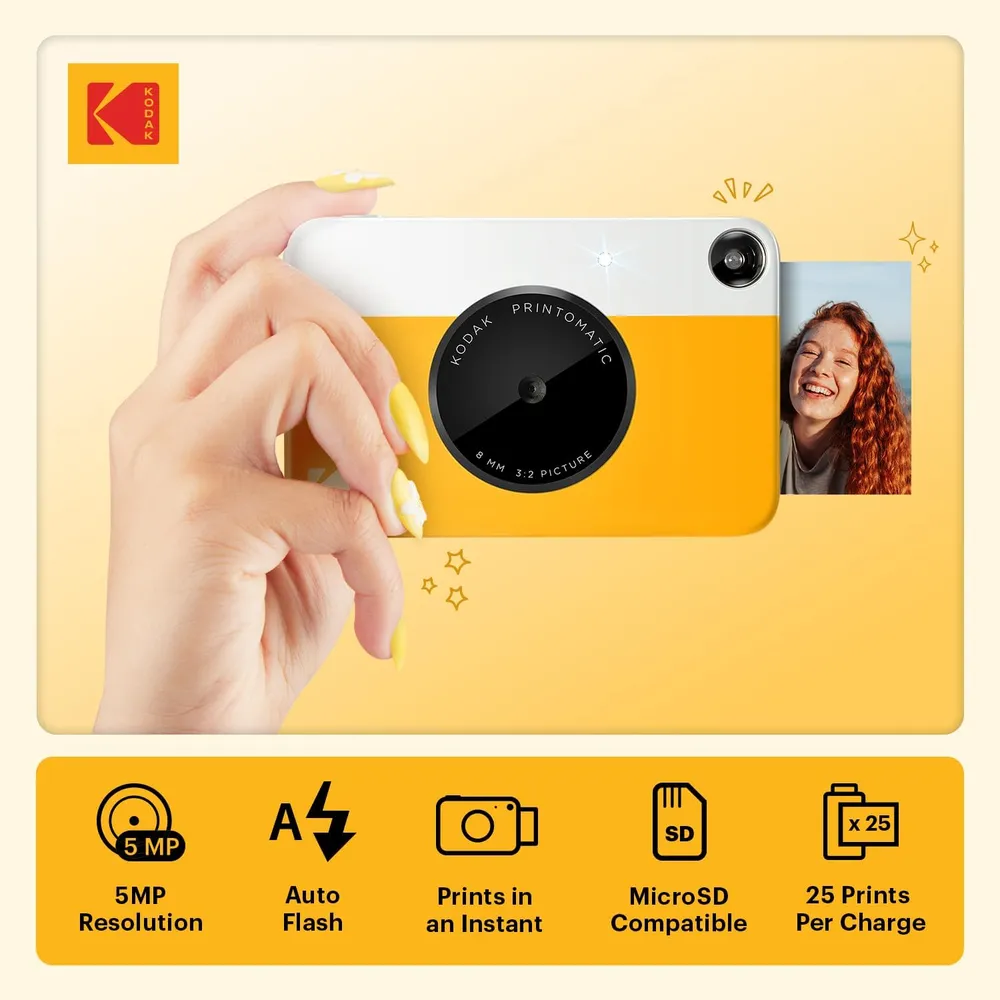 Kodak Printomatic cámara digital instantánea Zink 5 MP | Amarillo / Blanco