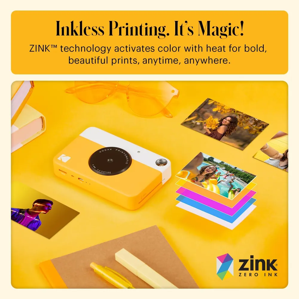 Kodak Printomatic cámara digital instantánea Zink 5 MP | Amarillo / Blanco