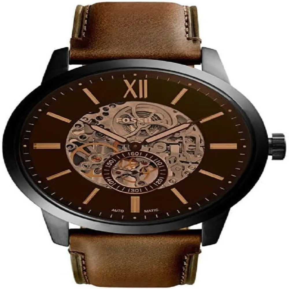 Fossil reloj automático Townsman para hombre, acero y cuero | Marrón/ Negro