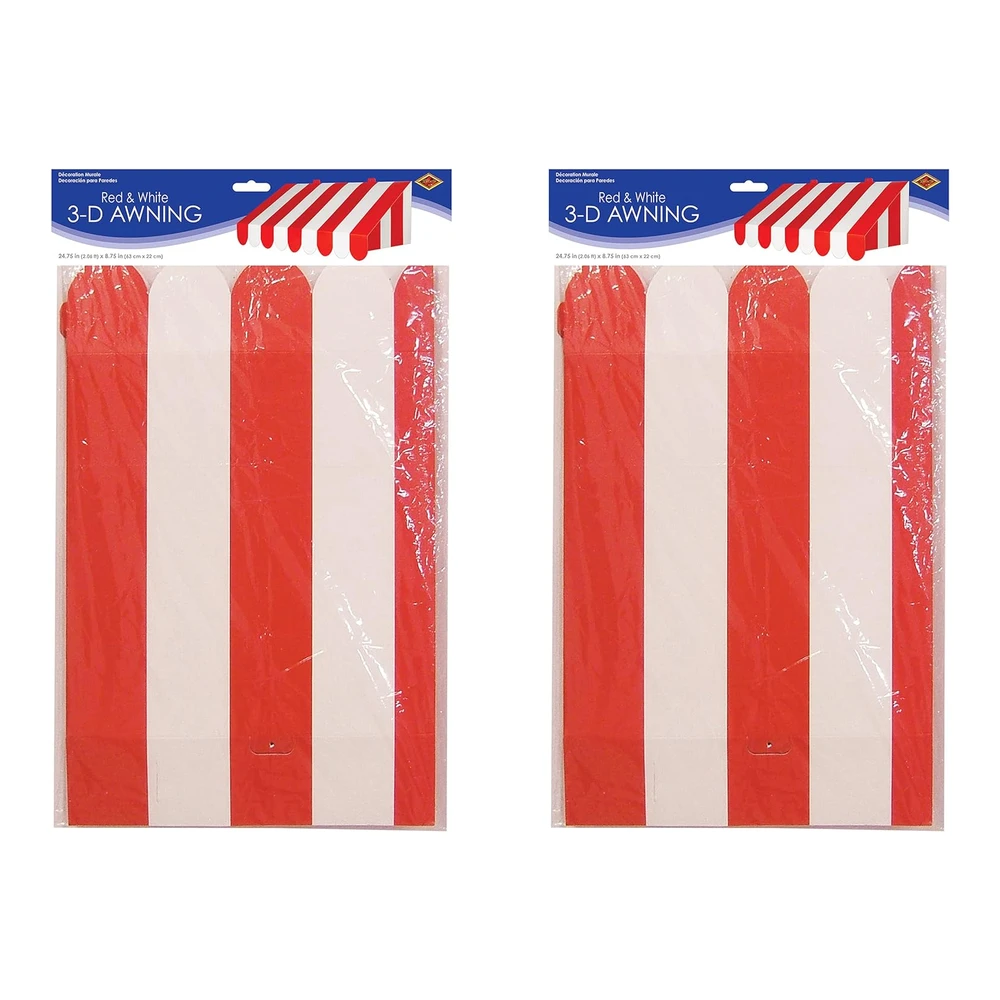 Beistle - 2 Piezas de Decoración de Pared de Toldo 3d - 24.75 X 8.75" (Rojo / Blanco)