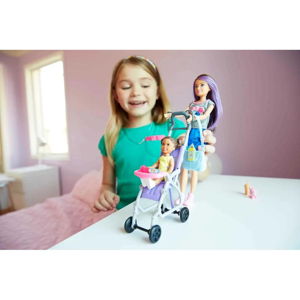 BARBIE SKIPPER SET CUIDADO BEBÉS CON MUÑECA Y ACCESORIOS