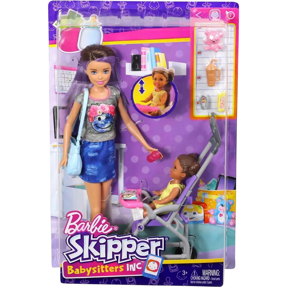 BARBIE SKIPPER SET CUIDADO BEBÉS CON MUÑECA Y ACCESORIOS