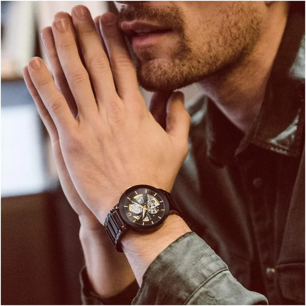 b078wxtn79_5_webp.webp Bulova reloj moderno hombre automático 3 agujas apertura cristal borde | Negro / Dorado