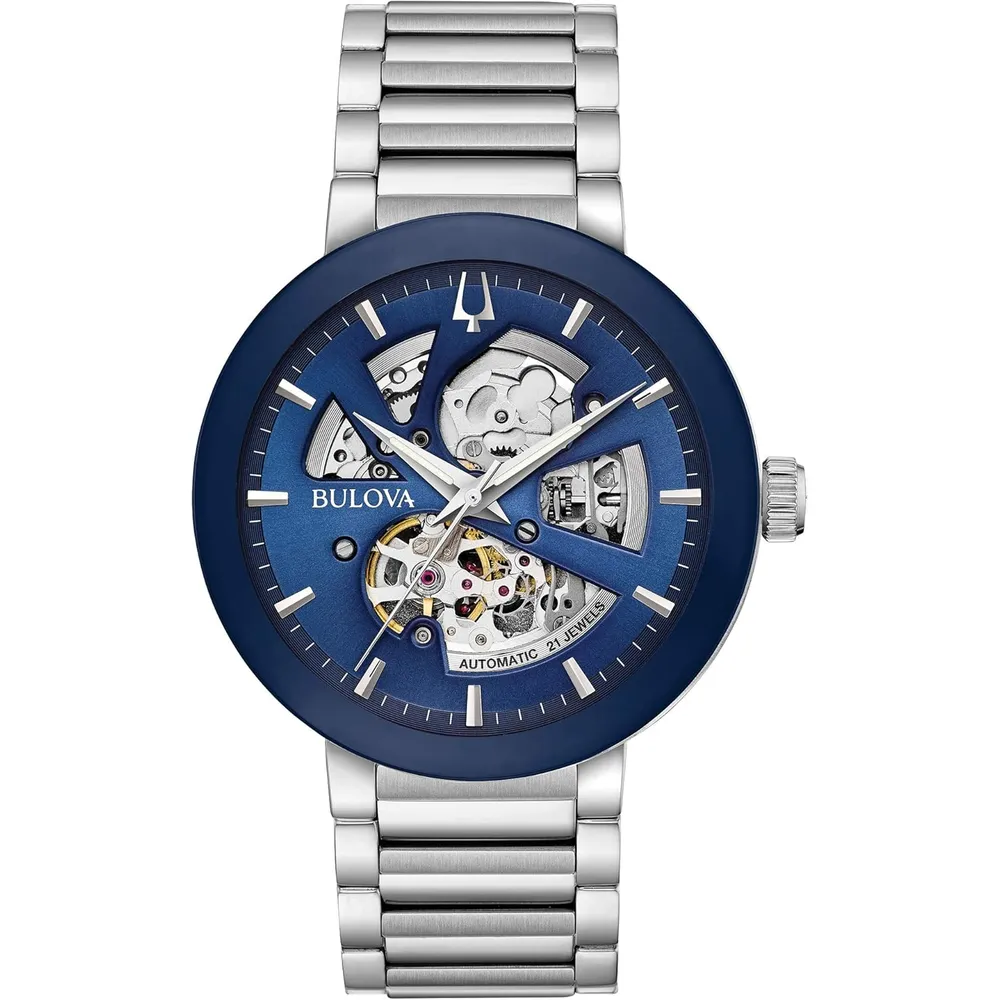 Bulova reloj moderno hombre automático 3 agujas apertura cristal borde | Plata