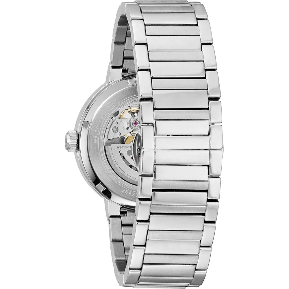 Bulova reloj moderno hombre automático 3 agujas apertura cristal borde | Plata