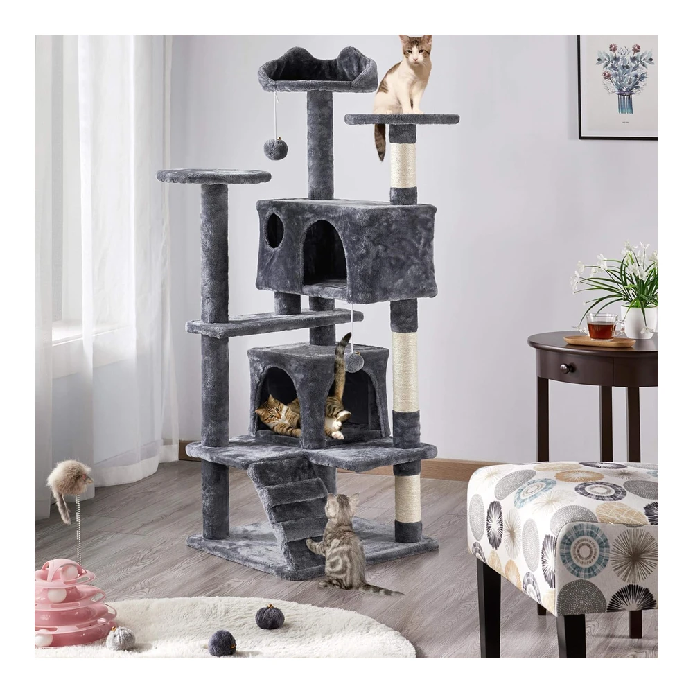 Yaheetech 54in Cat Tree Tower Condo Furniture Scratch Post para Gatitos Pet House Play | Gris