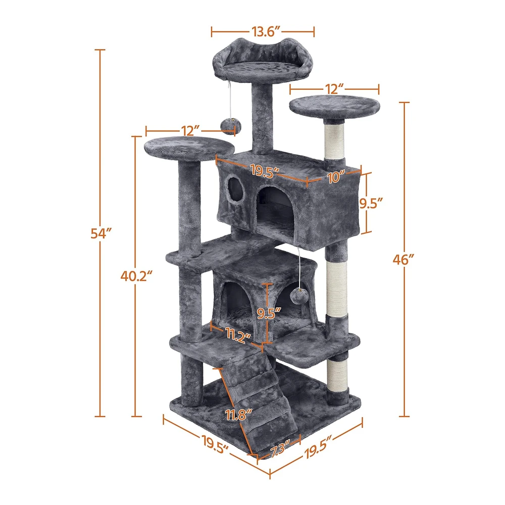 Yaheetech 54in Cat Tree Tower Condo Furniture Scratch Post para Gatitos Pet House Play | Gris