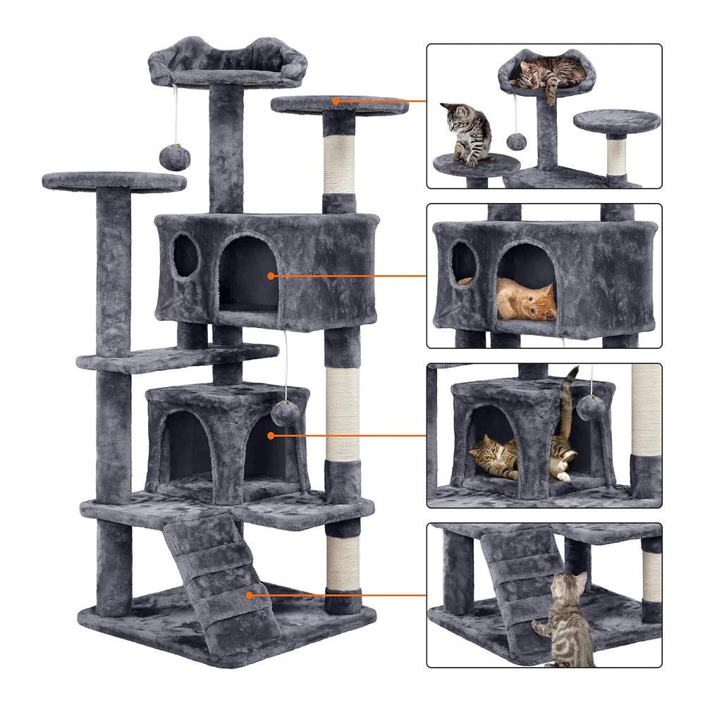 Yaheetech 54in Cat Tree Tower Condo Furniture Scratch Post para Gatitos Pet House Play | Gris