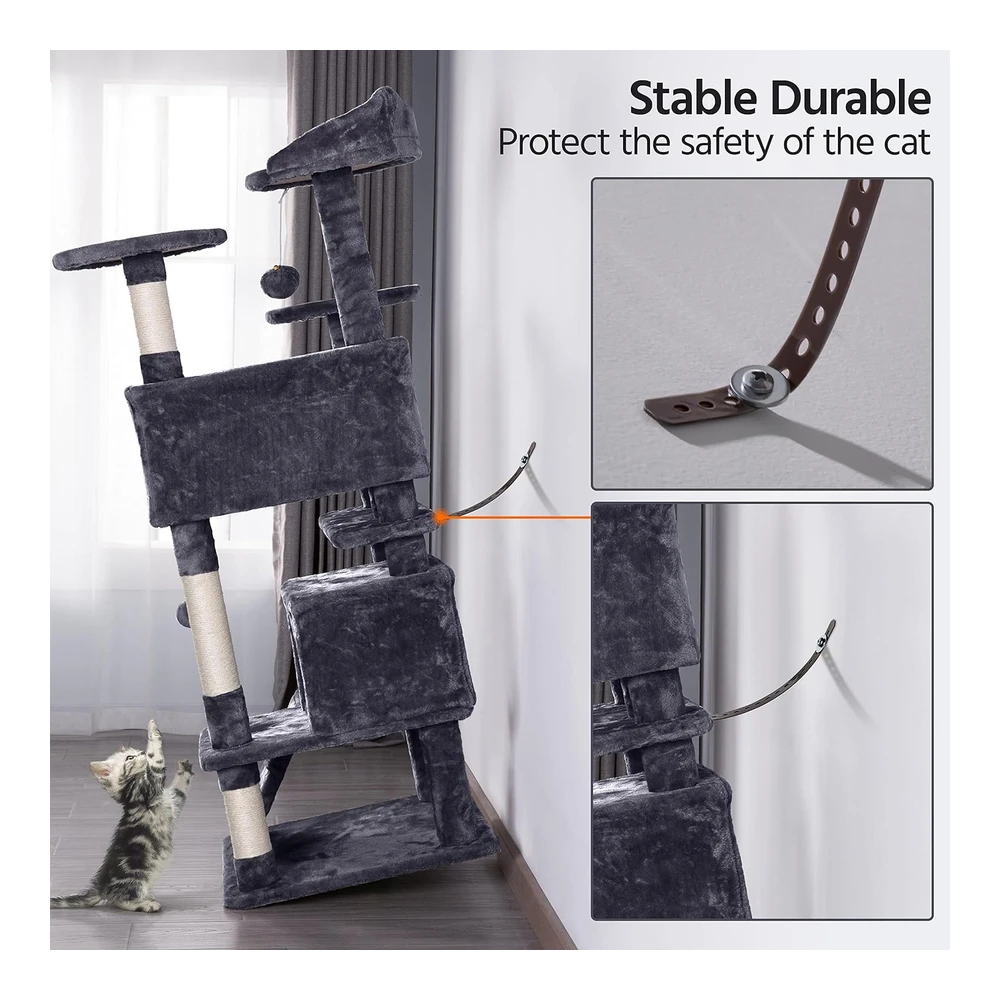 Yaheetech 54in Cat Tree Tower Condo Furniture Scratch Post para Gatitos Pet House Play | Gris