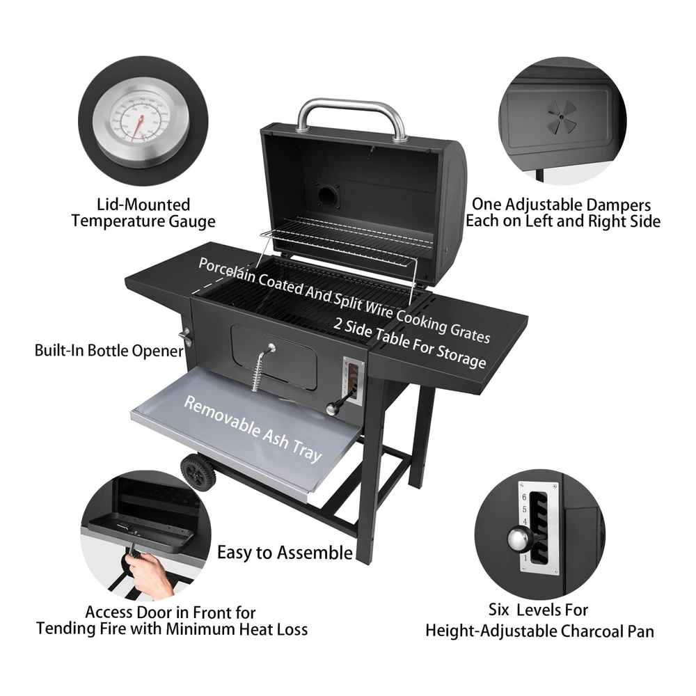 Royal Gourmet Cd1824ac - Parrilla de Carbón de 24" para Picnic Al Aire Libre - Cocina En El Patio Trasero - con Tapa - Color Negro