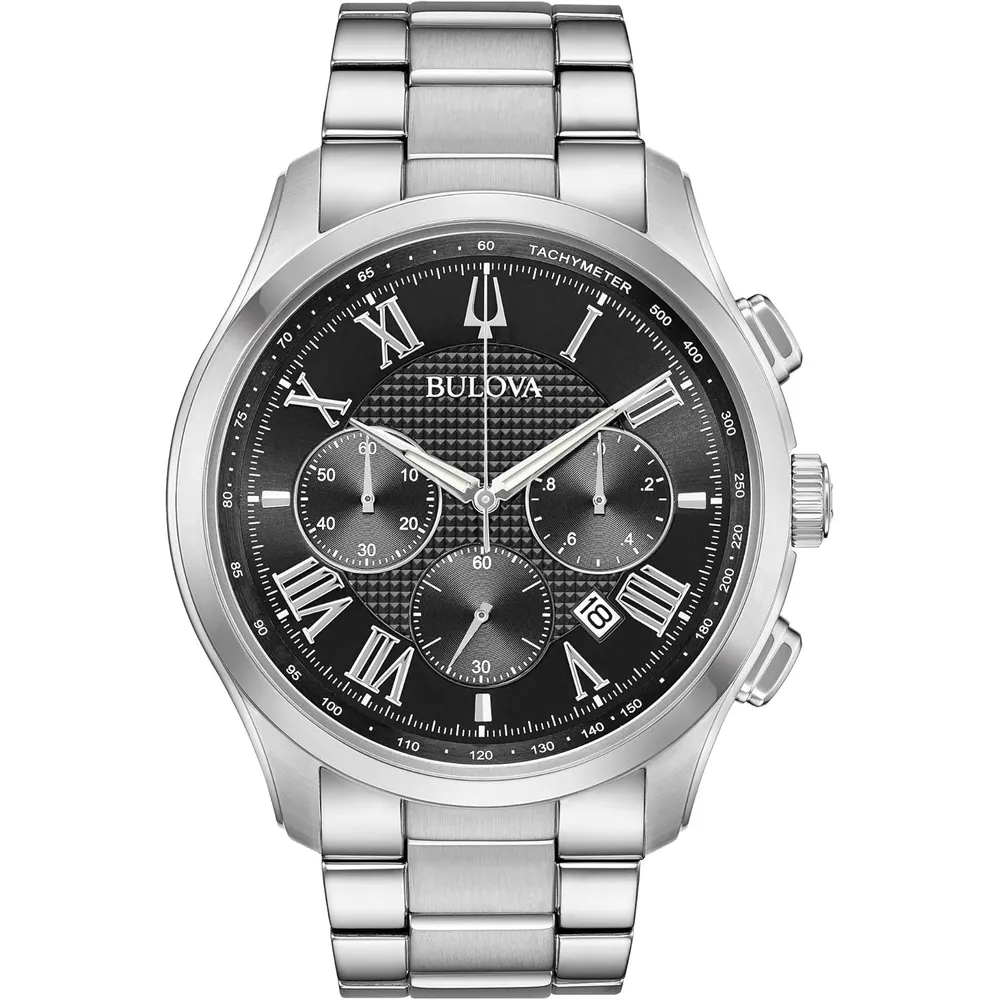 Bulova reloj Wilton hombre cronógrafo 3 agujas números romanos cristal | Plata
