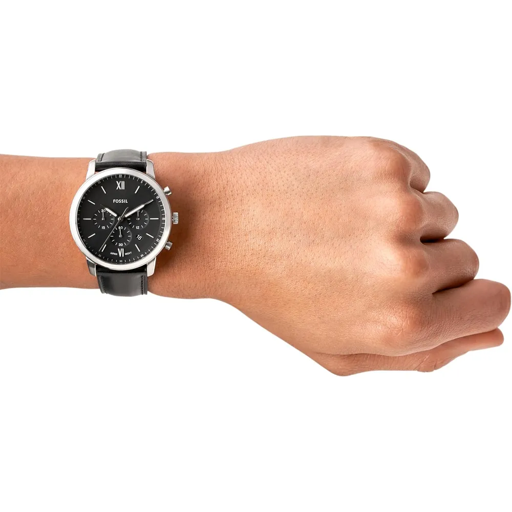 Fossil reloj cronógrafo Neutra de cuarzo para hombre | Negro/ Plateado
