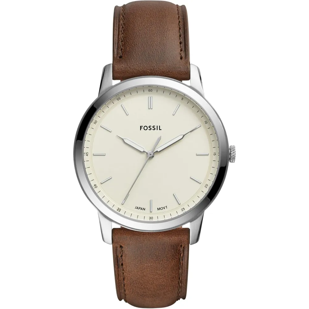 Fossil reloj minimalista de cuarzo para hombre con correa de cuero | 44 mm - Silver/Brown