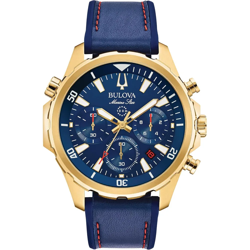 Bulova reloj Marine Star hombre cronógrafo 6 agujas acero inoxidable | Azul/Oro