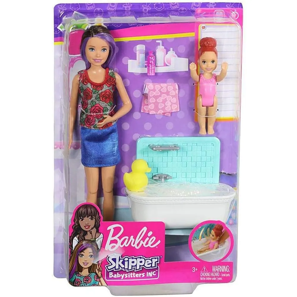 BARBIE SKIPPER SET BAÑO BABYSITTERS INC MORENA