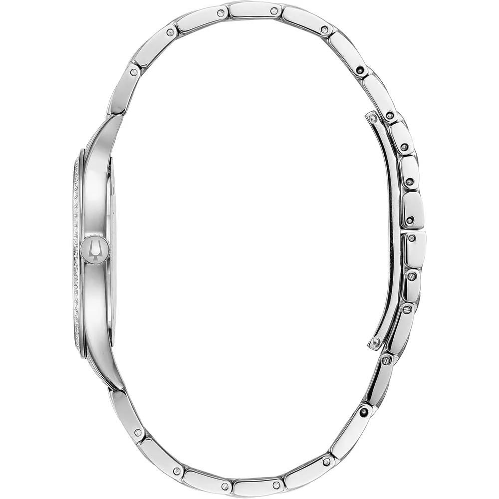 Bulova reloj clásico mujer cuarzo acero inoxidable cristales 3 agujas nácar | Plateado