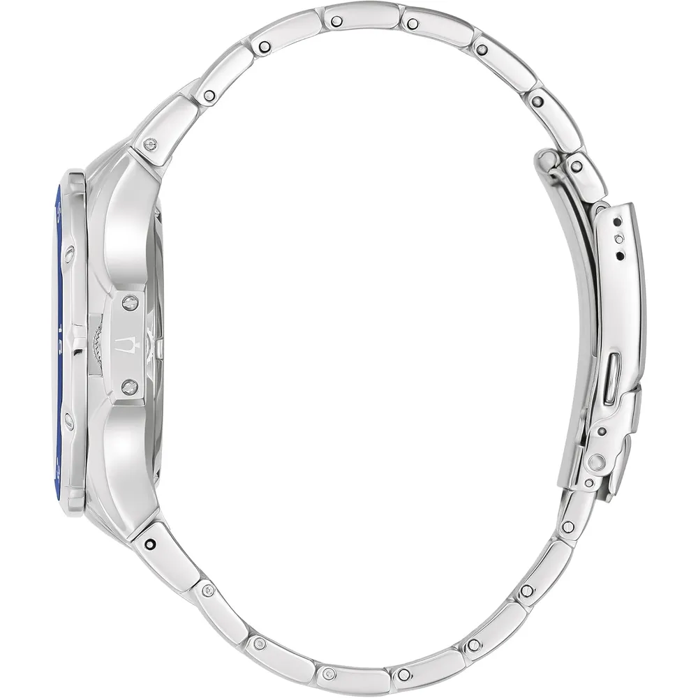 Bulova reloj clásico hombre acero inoxidable cuarzo 3 agujas calendario | Plateado/Azul