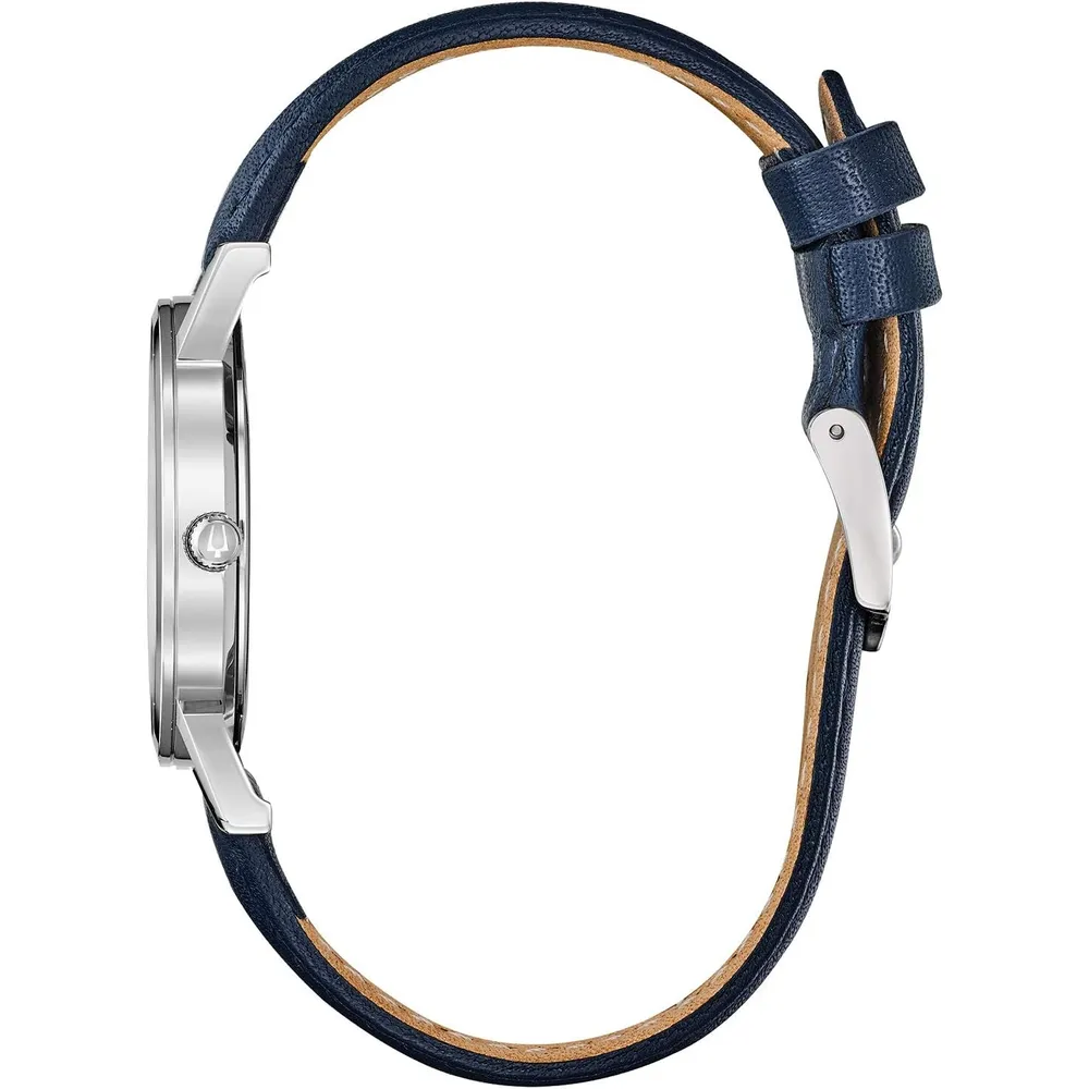Bulova reloj clásico mujer cuarzo 3 agujas fecha correa piel delgado | Azul