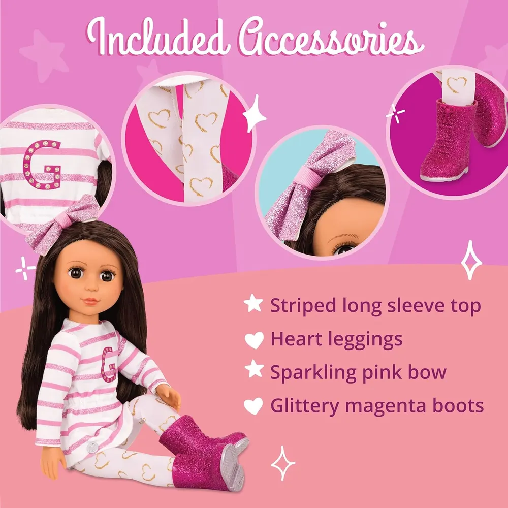 SARINIA muñeca con purpurina 14"/35 cm con accesorios