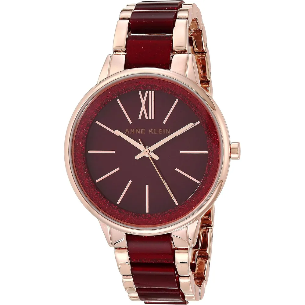 Anne Klein AK/1413LBSV reloj para mujer con pulsera de resina | 37 mm - Borgoña/ dorado