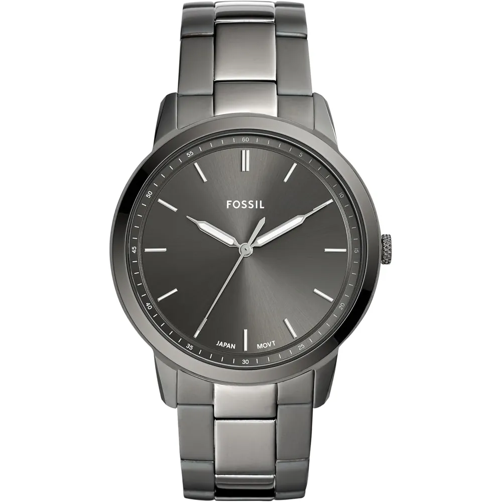 Fossil reloj minimalista de cuarzo para hombre con correa de cuero | 44 mm - Cuero Marrón/Plata/Azul