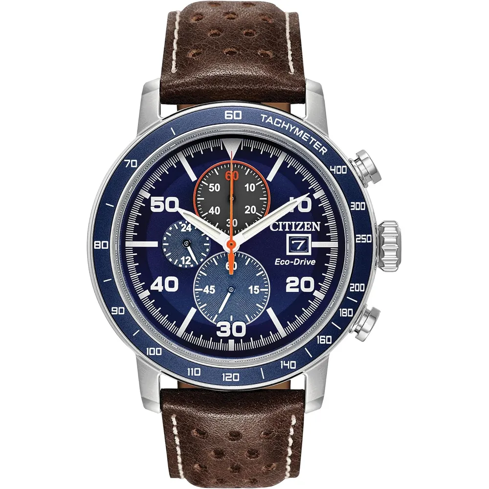 Citizen CA0850-59L reloj Brycen Eco-Drive cronógrafo para hombre en acero | 44 mm - Marrón/Azul