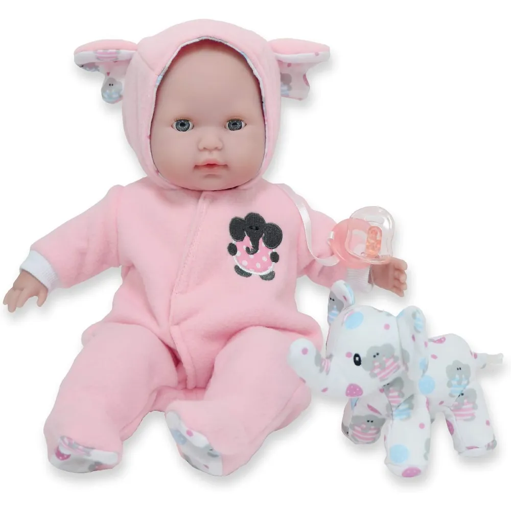 BERENGUER muñeca bebé 15"/38 cm con accesorios | Tema del elefante rosa