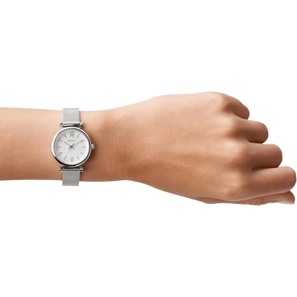 Fossil reloj de cuarzo Carlie para mujer, acero y tres agujas | Plateado