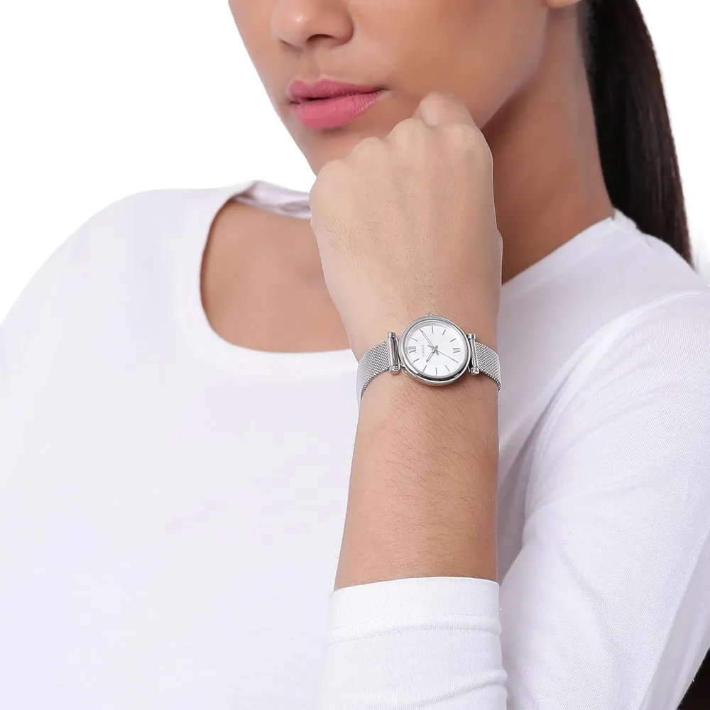 Fossil reloj de cuarzo Carlie para mujer, acero y tres agujas | Plateado