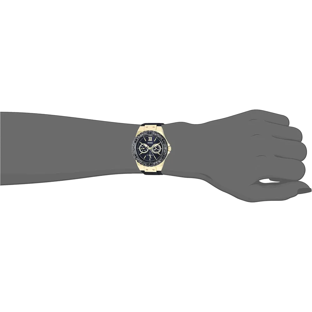 GUESS Reloj de silicona resistente a las manchas de acero inoxidable para mujer | Oro - Negro