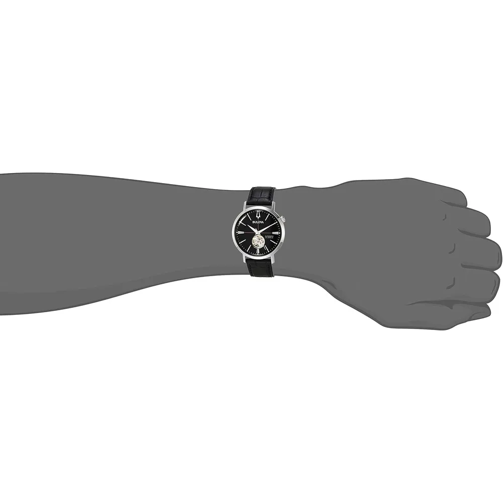 Bulova reloj clásico Aerojet automático hombre 3 agujas correa de piel | Negro