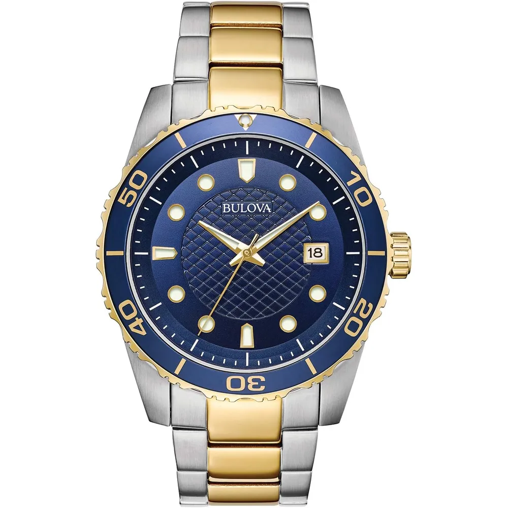 Bulova reloj clásico bicolor acero inoxidable cuarzo 3 agujas calendario | Oro/Plata/Azul